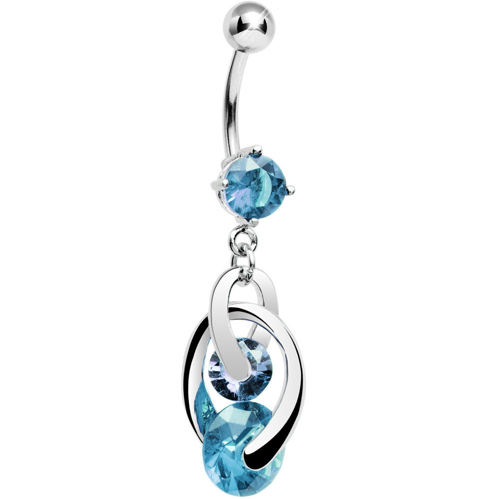 Aqua Cubic Zirconia Cosmo Dangle Belly Ring