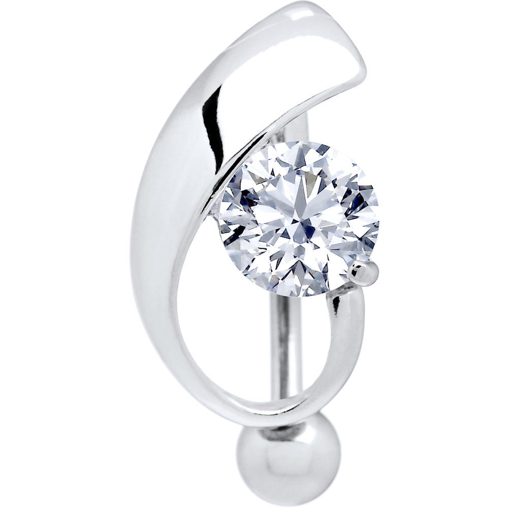 Top Mount Crystal Clear Cubic Zirconia Stunner Belly Ring