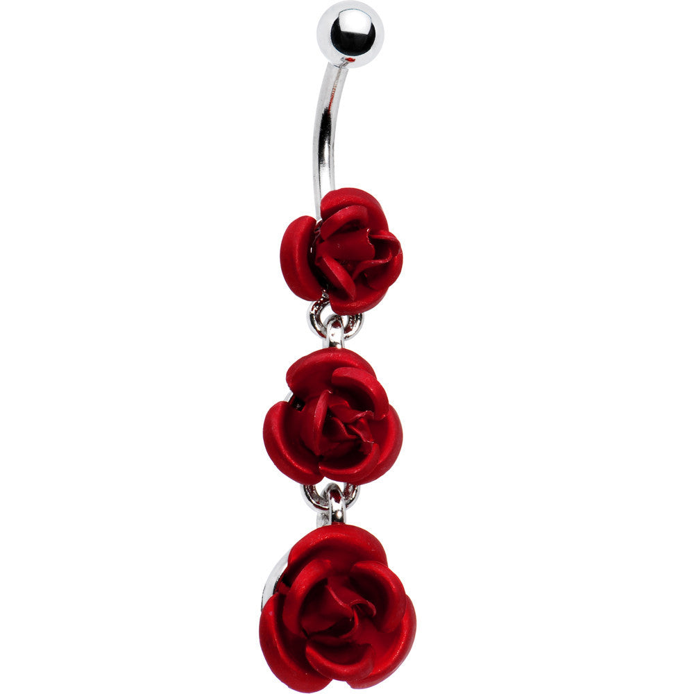 Ruby Red ROSE BOUQUET Dangle Belly Ring