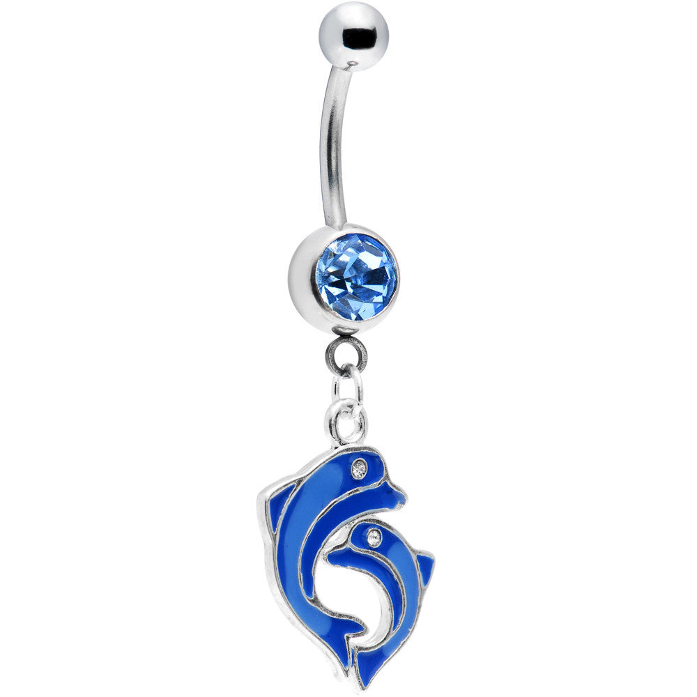 Dark Blue Dolphin Dancing Belly Ring