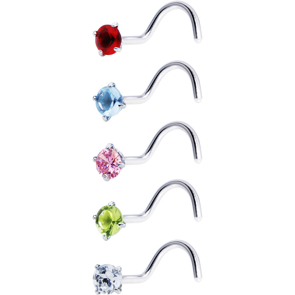 18G Stainless Steel CZ Nose Ring Pack Set