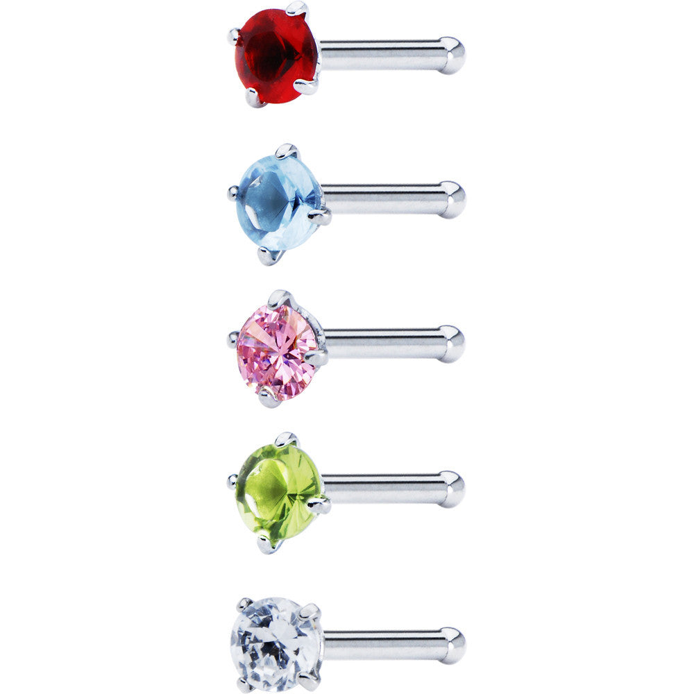 18G Stainless Steel CZ Nose Bone Pack Set
