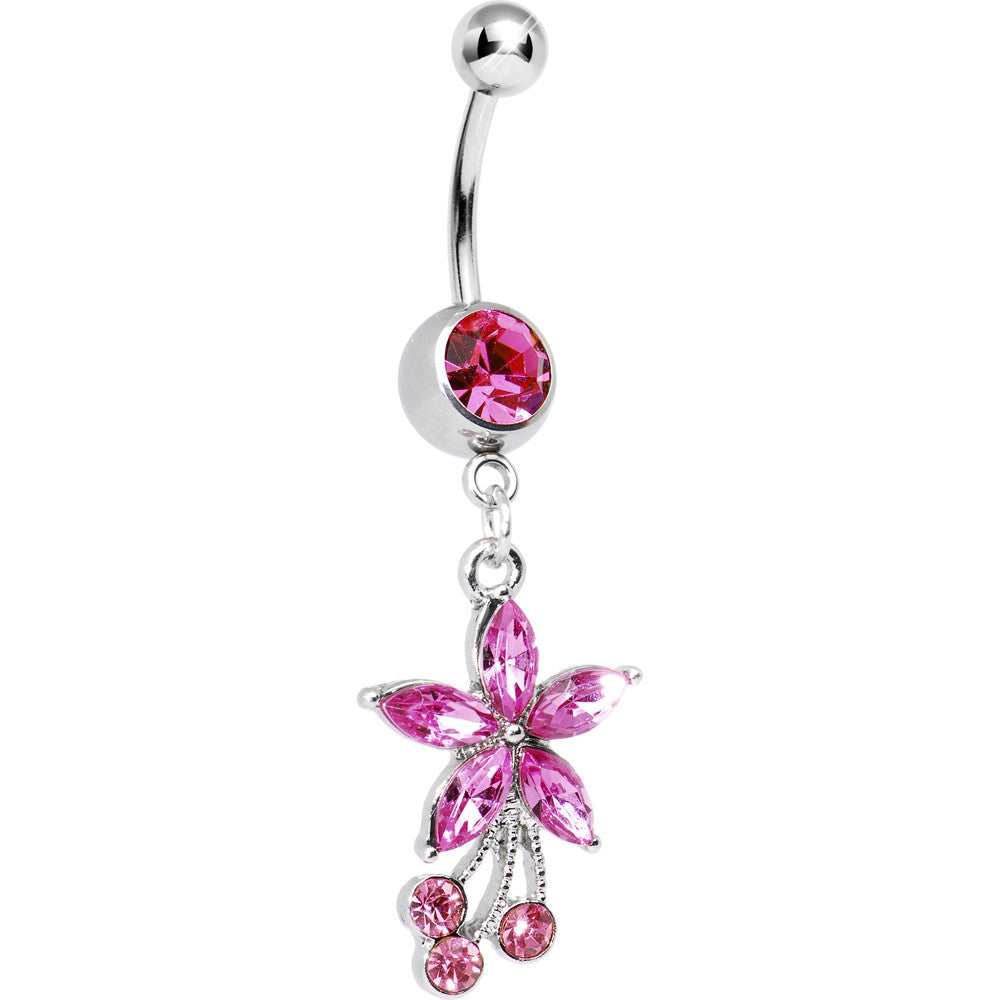 Wild Flower Pink CZ Belly Ring