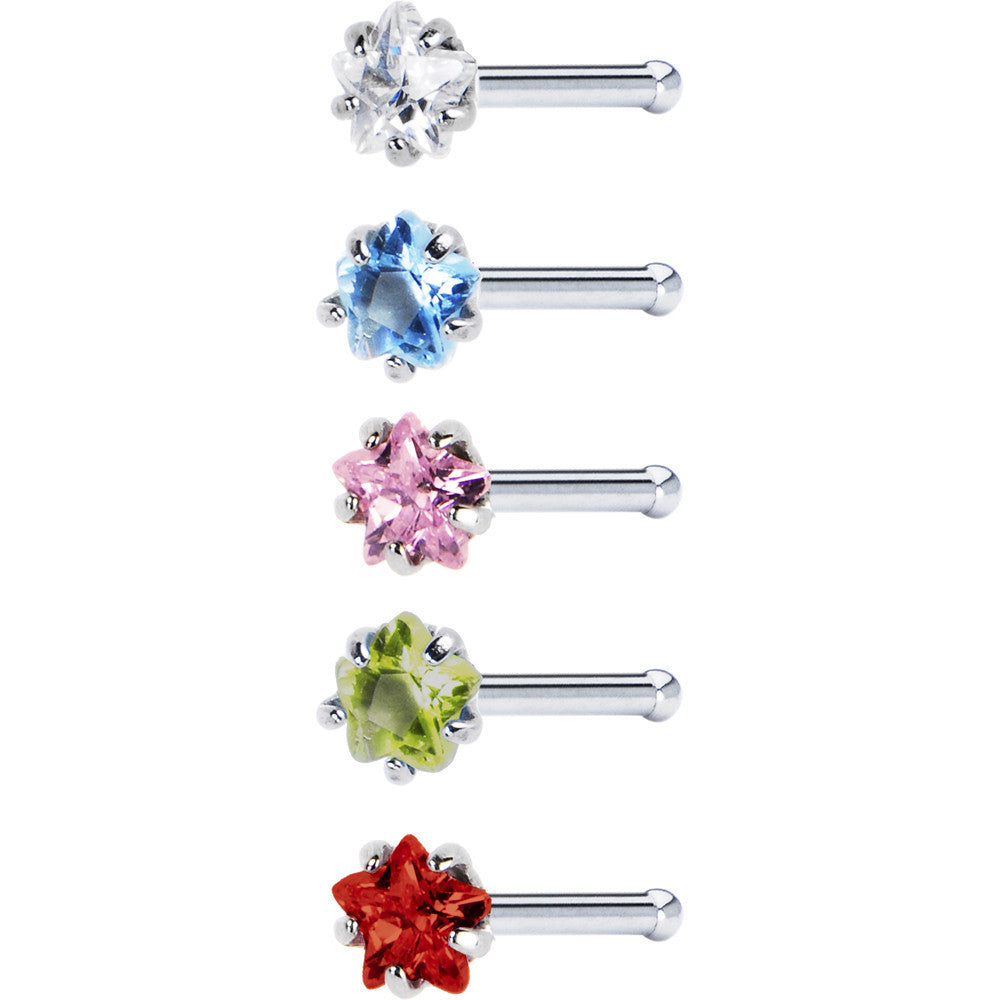 18G Stainless Steel Star CZ Nose Bone Pack Set