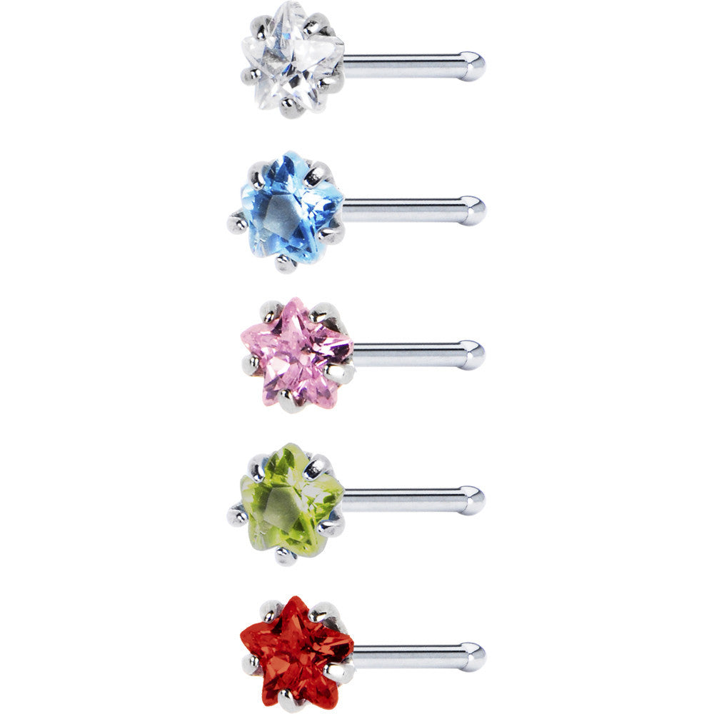 20G Stainless Steel Star CZ Nose Bone Pack Set