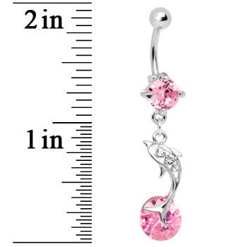 Leaping for Joy Dolphin Pink CZ Belly Ring