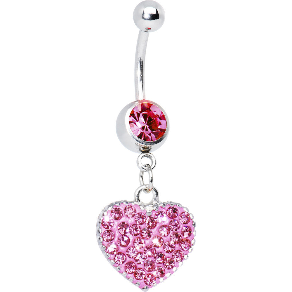 Love Yourself Pink CZ Heart Belly Ring