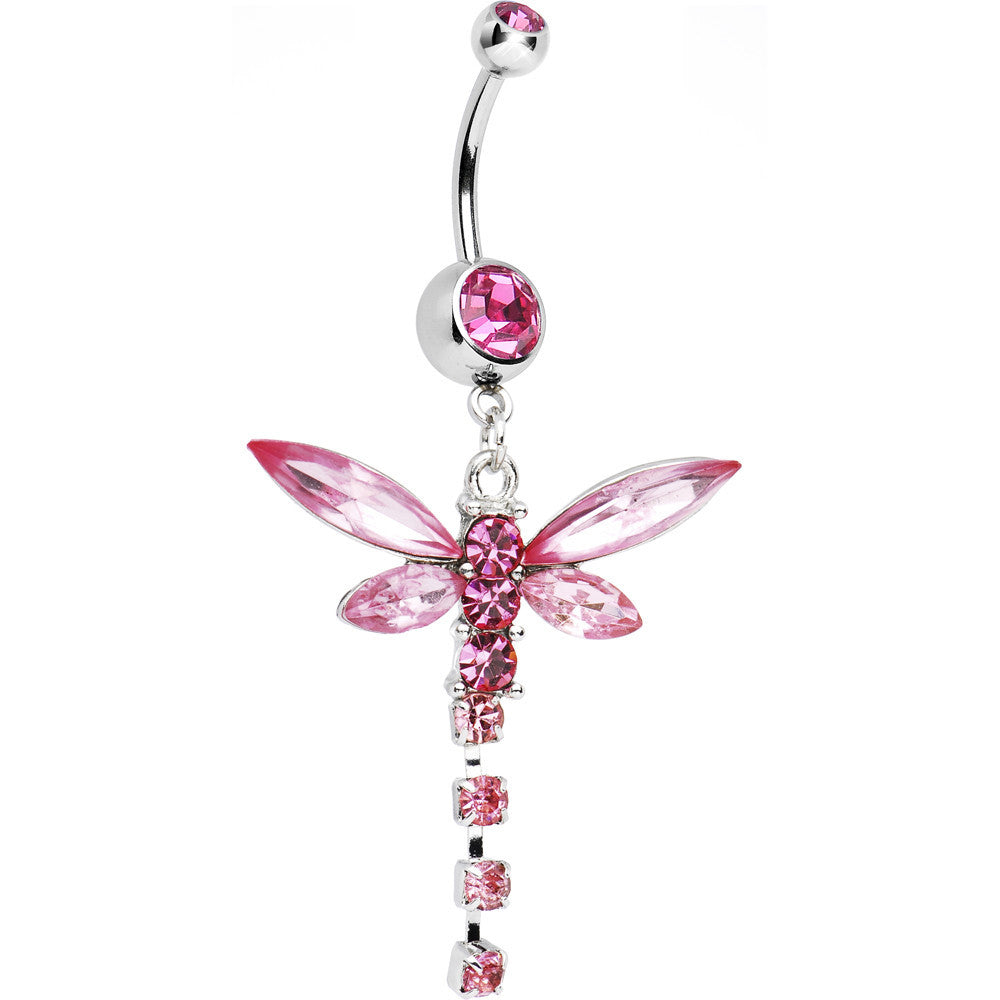Pink Cubic Zirconia Dragonfly Belly Ring