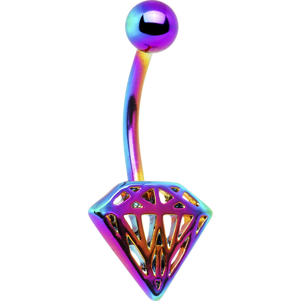 Rainbow Electro Titanium Cut-Out Diamond Belly Ring