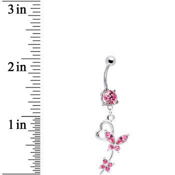 Pink CZ Flight of Fancy Butterfly Belly Ring