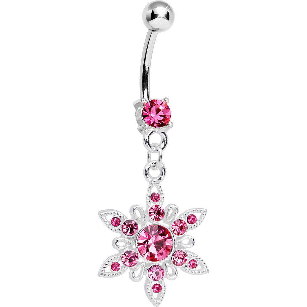 Pink CZ Spectacular Flower Belly Ring