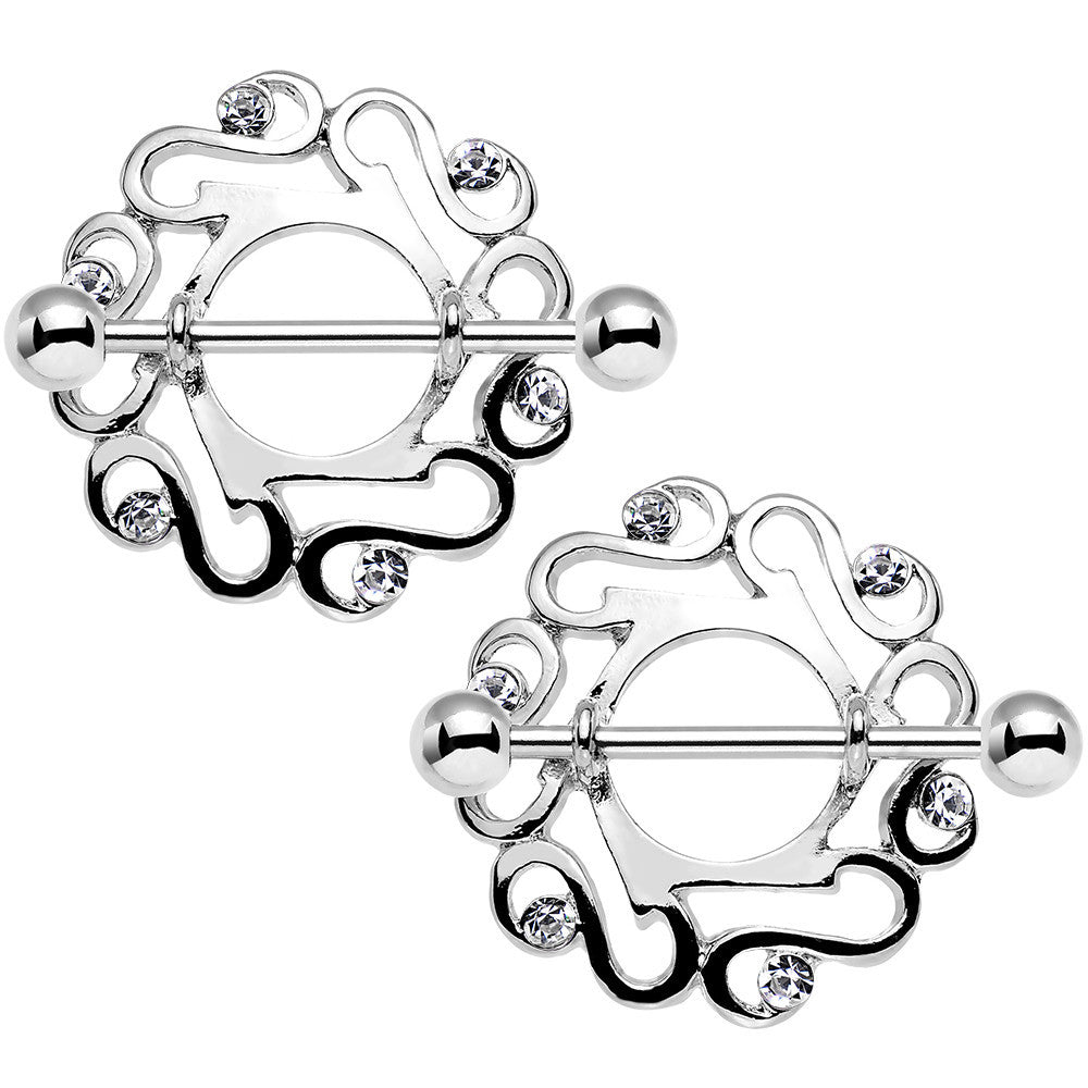 14G 7/8 Clear Gem Cute Celtic Swirl Nipple Shield Set