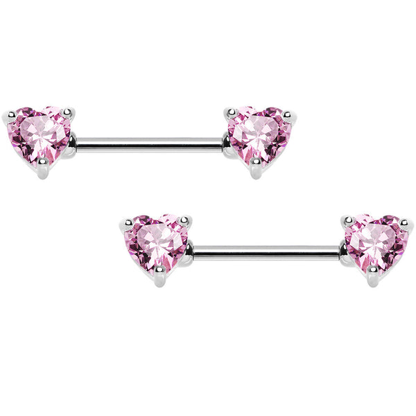 14 Gauge 9/16 Pink CZ Gem Heart Web Moon Barbell Nipple Ring Set