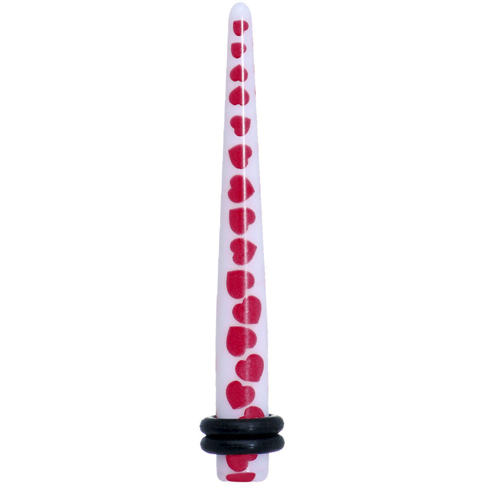 4G White Red Heart Acrylic Ear Taper