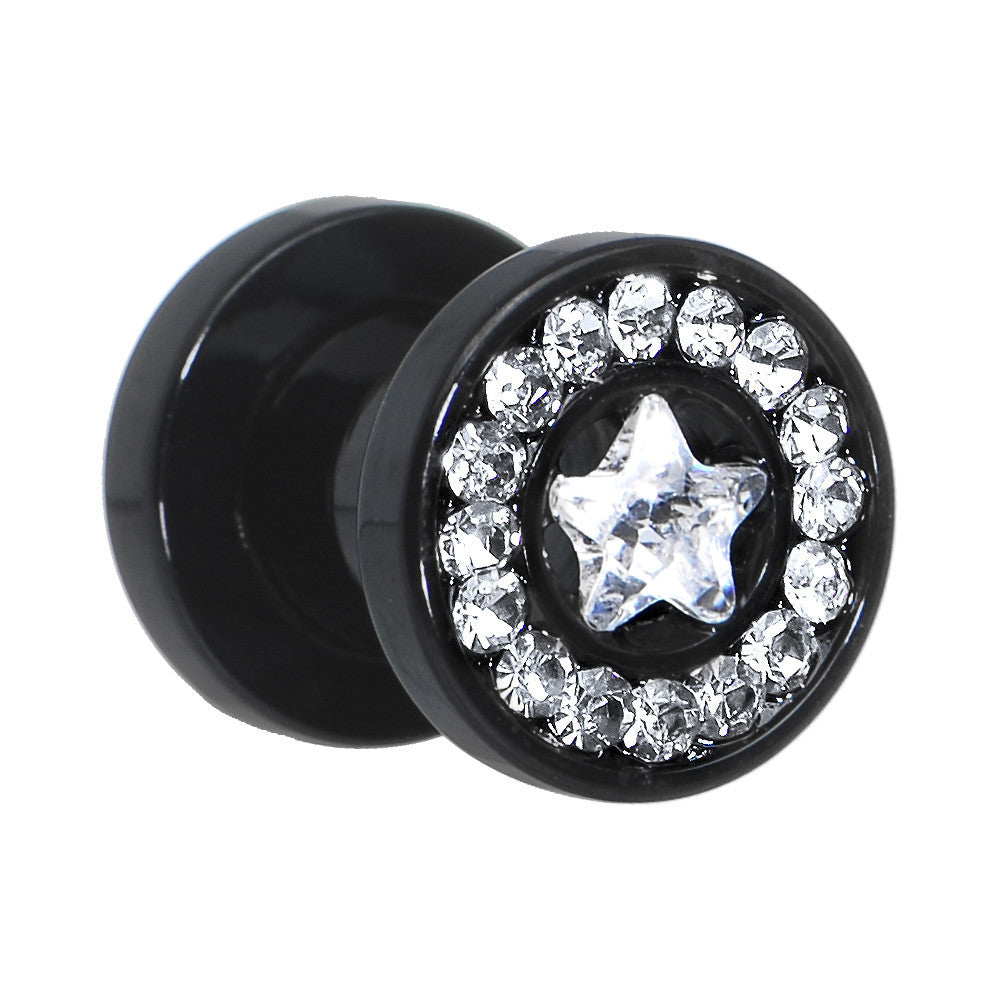2G Black Clear Titanium Star CZ Screw Fit Tunnel