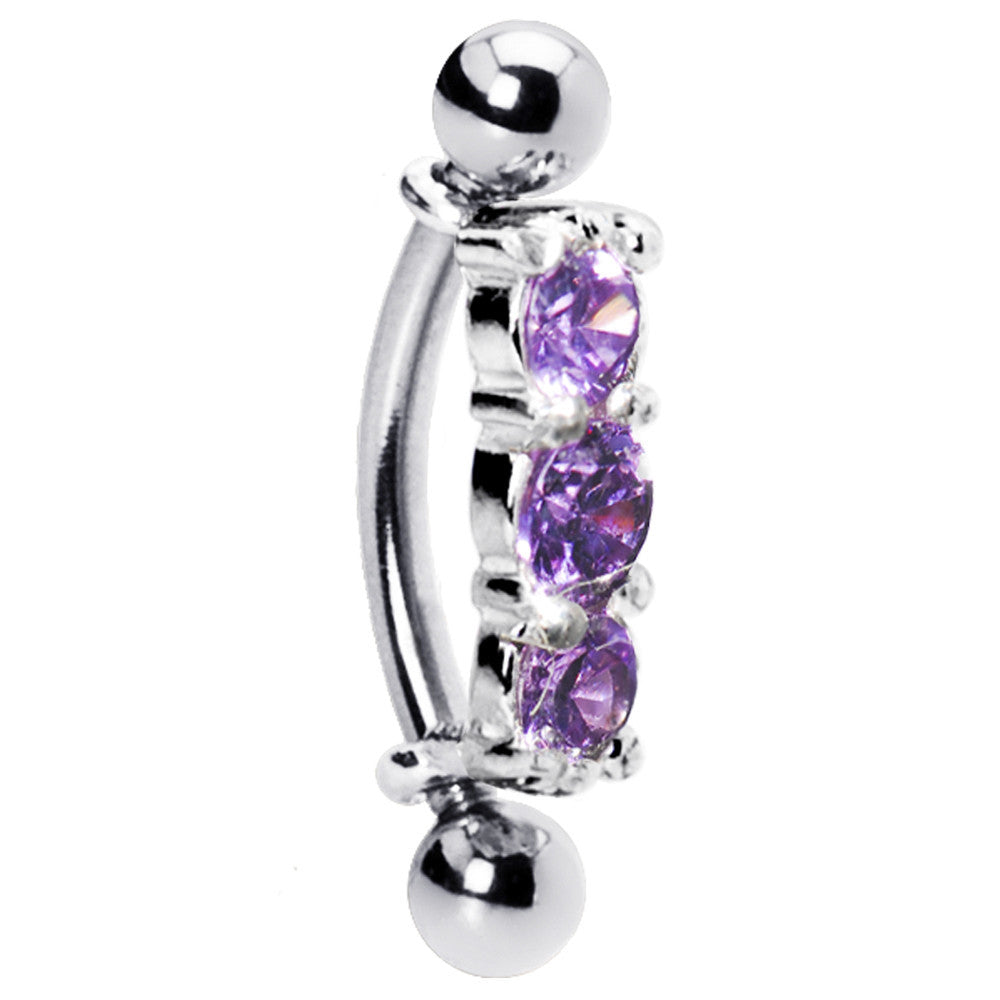 Silver 925 Top Down Amethyst Crystal Eyebrow Ring