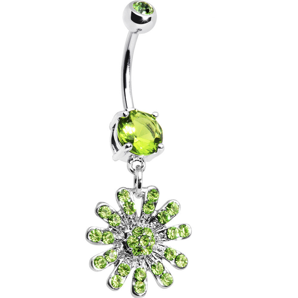 Peridot Green Gem Gerber Daisy Flower Belly Ring