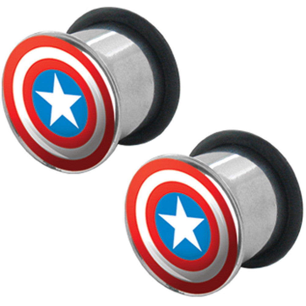 7/16 Captain America Steel Tunnel Plugs Set