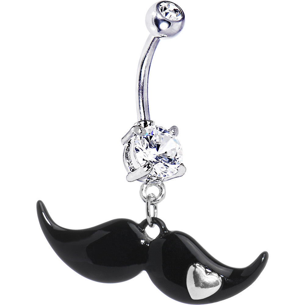 Clear Heart Mustache Belly Ring