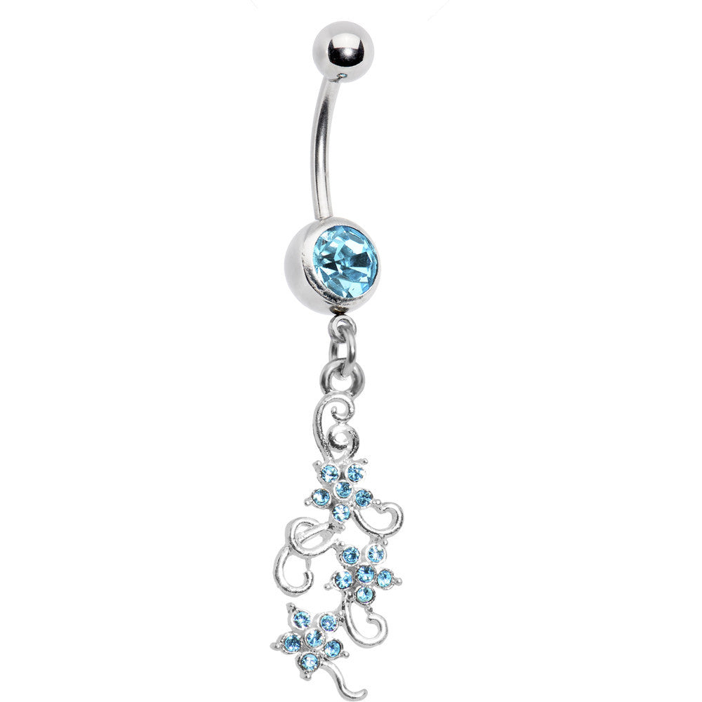 Aqua Gem Dramatic Floral Drop Belly Ring