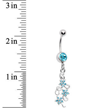 Aqua Gem Dramatic Floral Drop Belly Ring