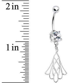 Crystalline Gem Openwork Tulip Flower Drop Belly Ring