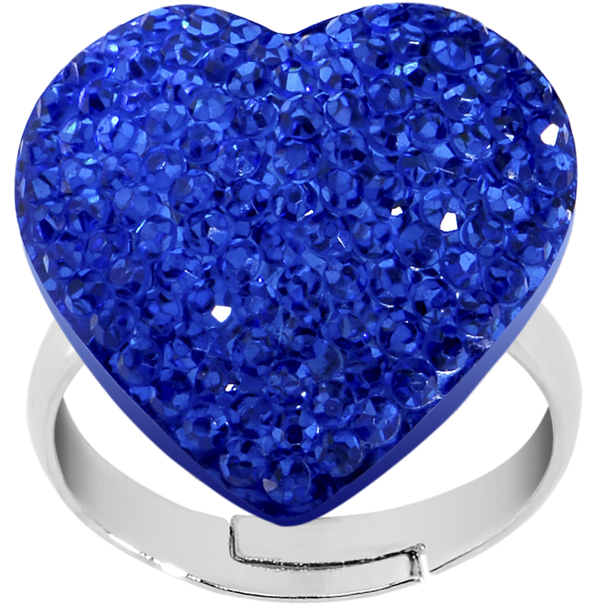 Blue Sparkler Heart Adjustable Ring