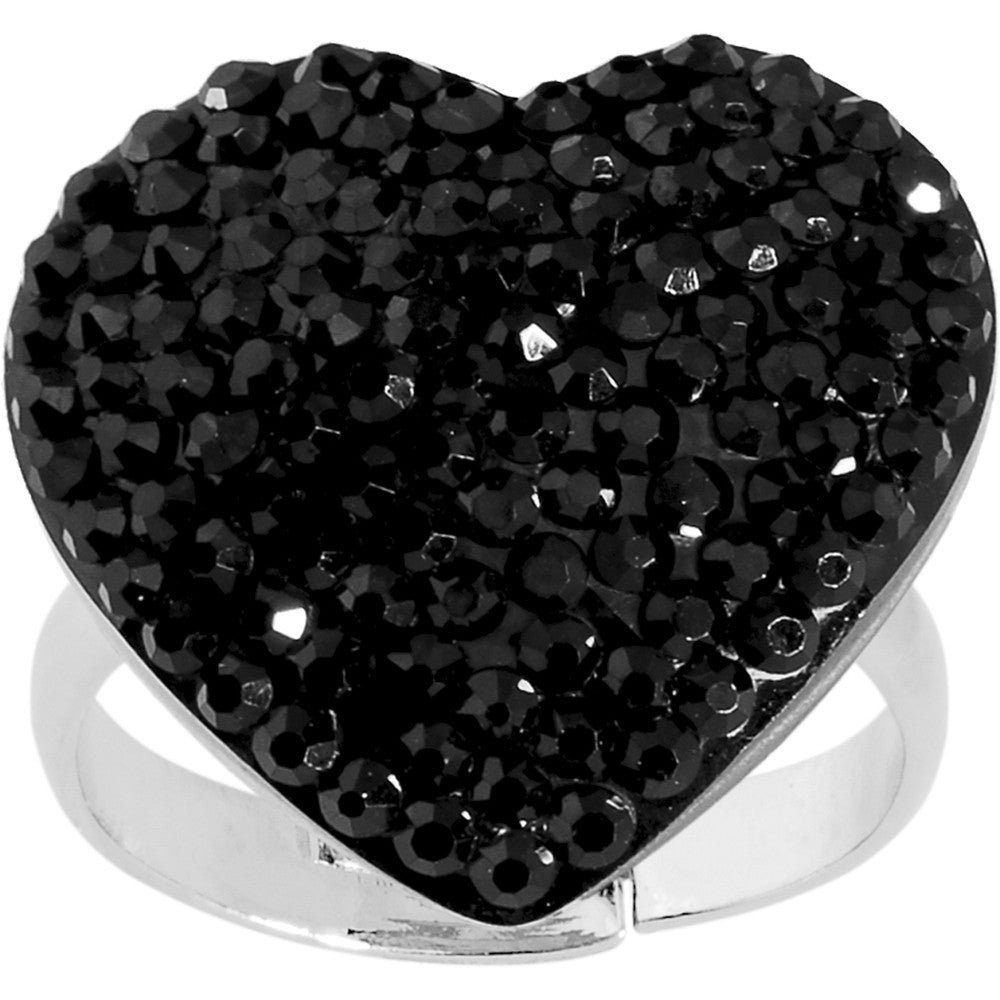 Black Sparkler Heart Adjustable Ring