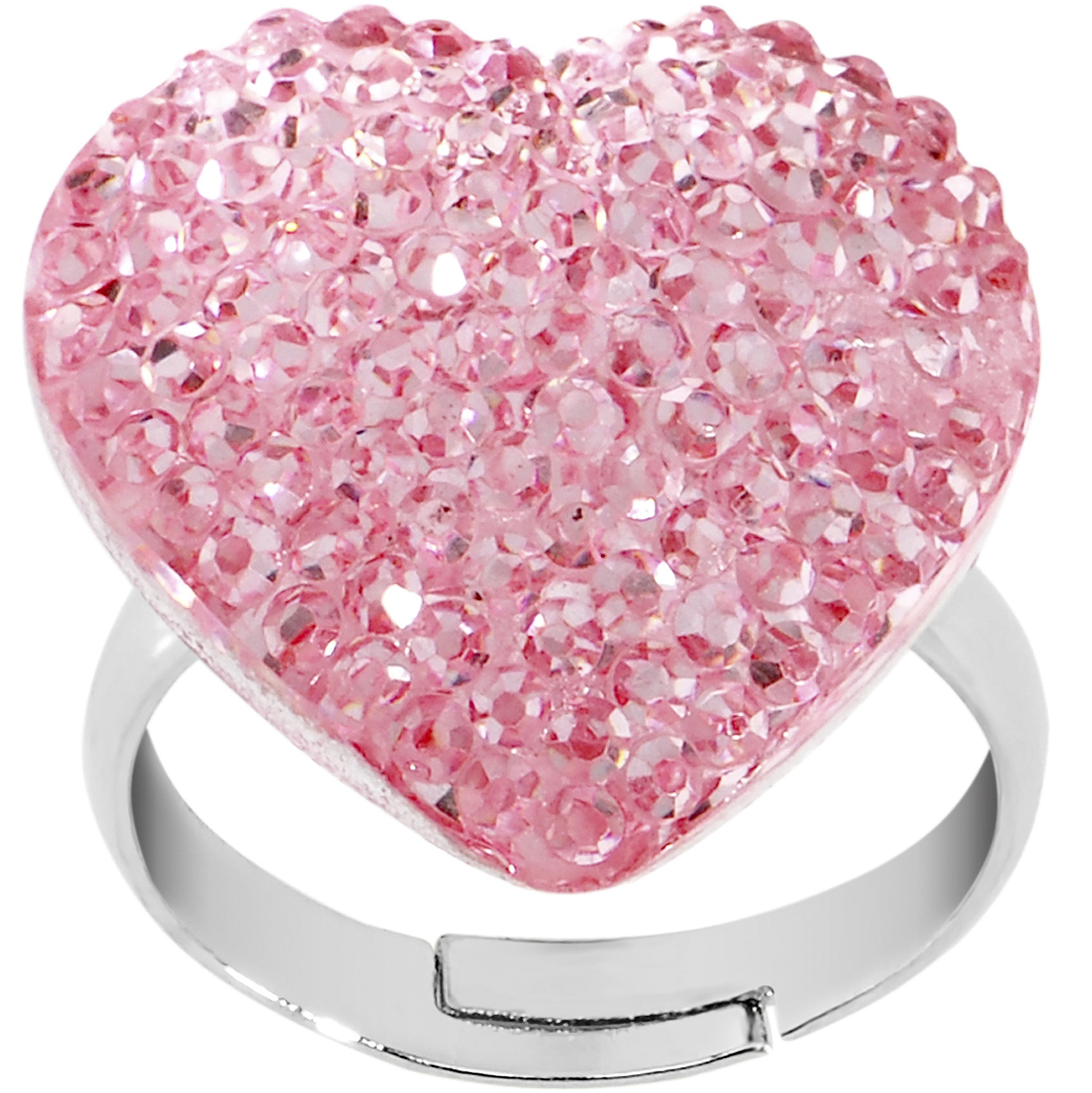 Light Pink Sparkler Heart Adjustable Ring