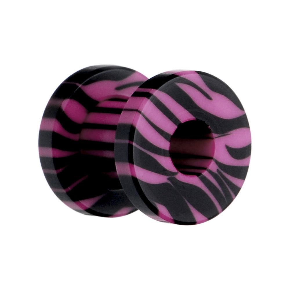 2G Pink and Black Zebra Striped Acrylic Threaded Tunnel