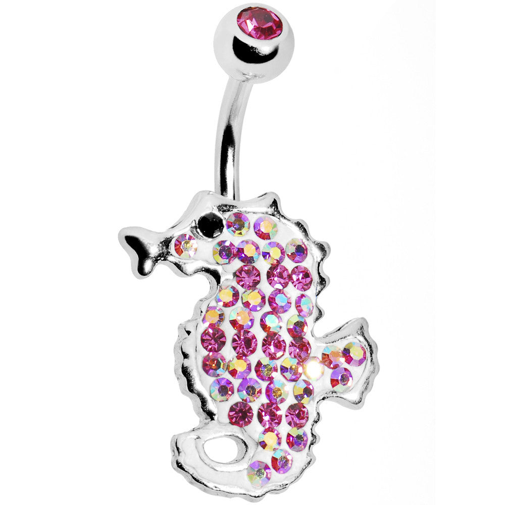 Pink Cubic Zirconia Seahorse Belly Ring