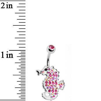 Pink Cubic Zirconia Seahorse Belly Ring