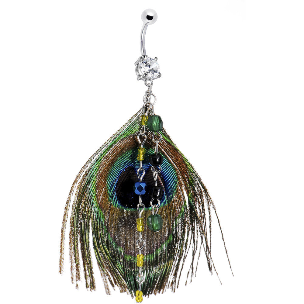 Chic Chain Dangle Peacock Feather Belly Ring