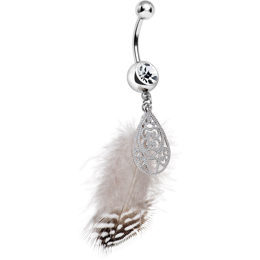 Modest Ornate Teardrop Polka Dot Feather Belly Ring