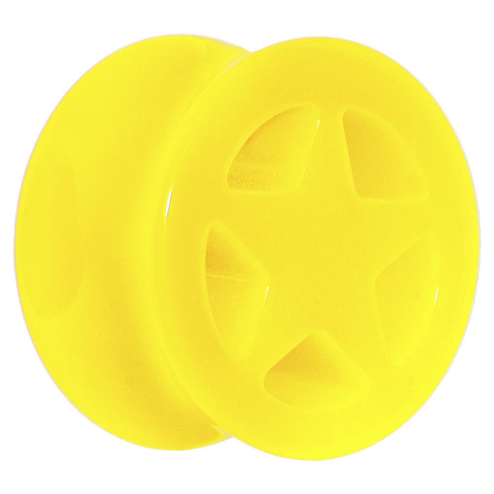 Acrylic Neon Yellow Star Tunnel Plug 2G to 20mm