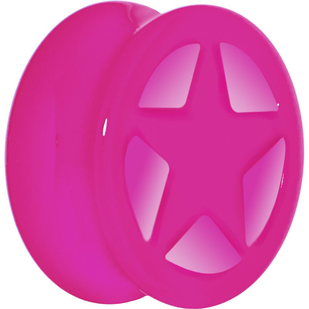 Acrylic Neon Pink Star Tunnel Plug 2G to 20mm