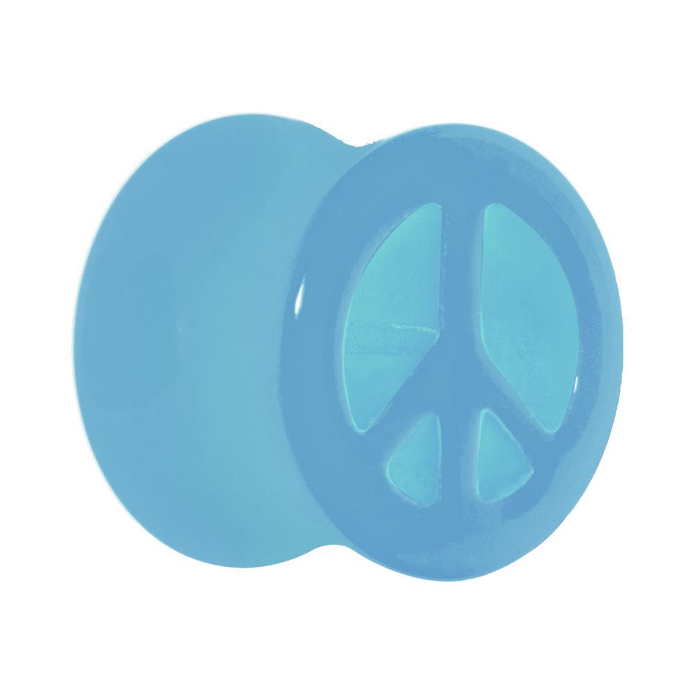 Acrylic Neon Blue Peace Sign Tunnel Plug 2G to 20mm