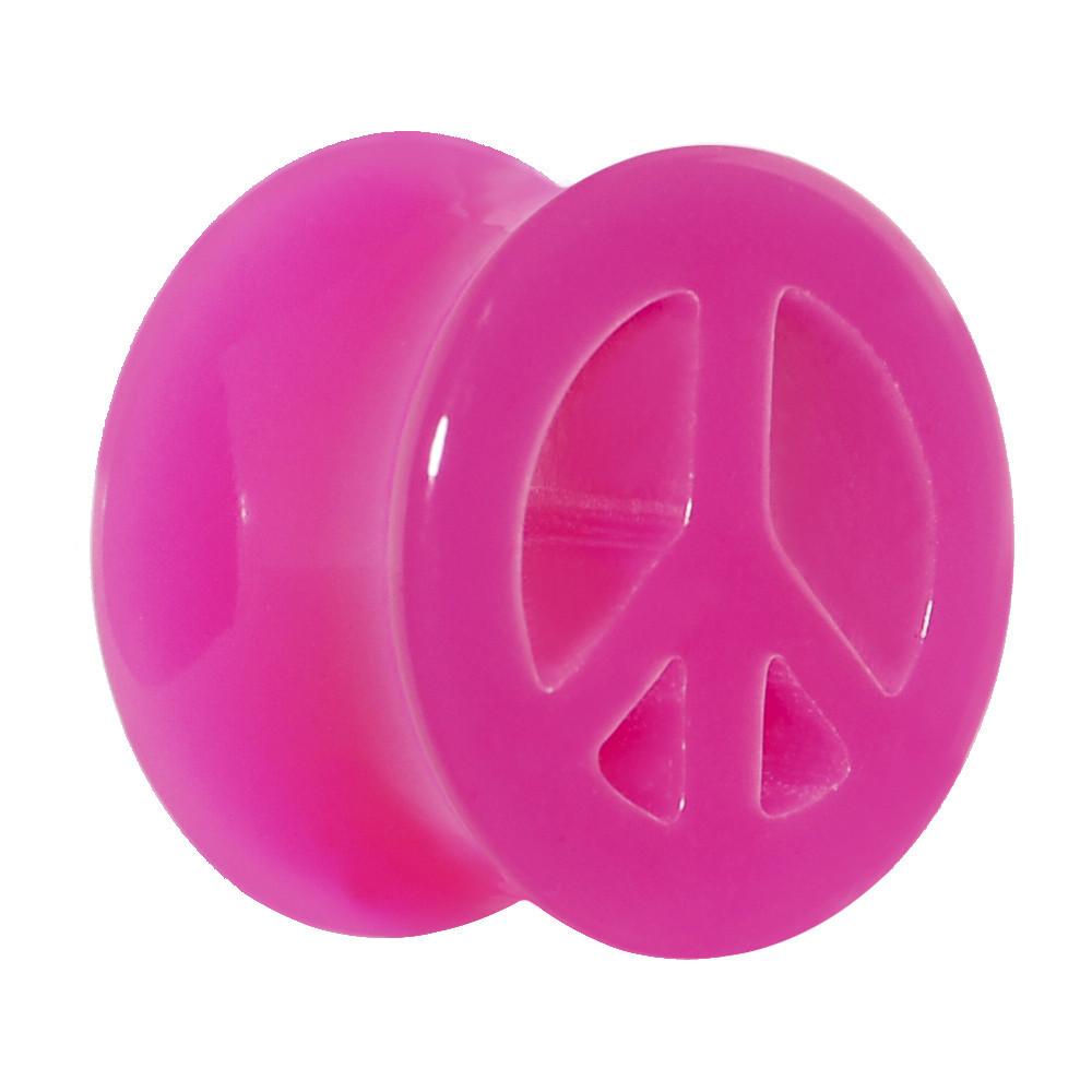 Acrylic Neon Pink Peace Sign Tunnel Plug 2G to 20mm