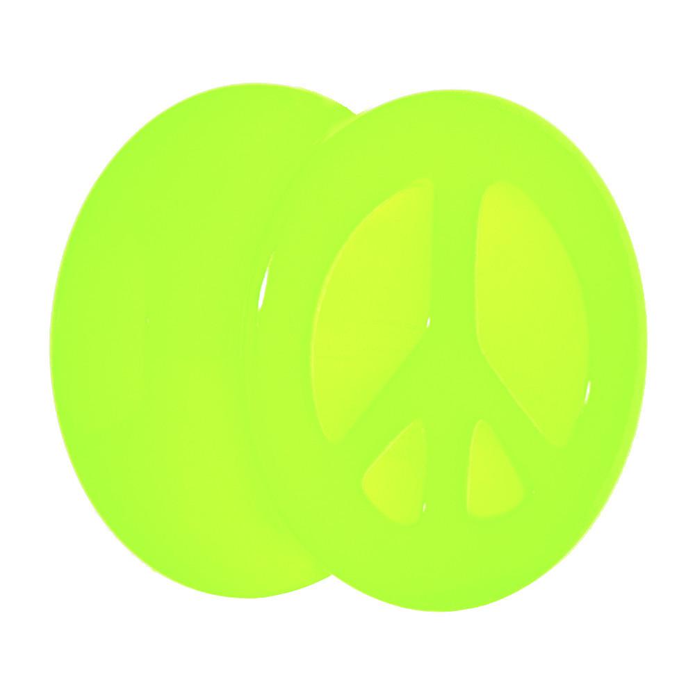 Acrylic Neon Green Peace Sign Tunnel Plug 2G to 20mm