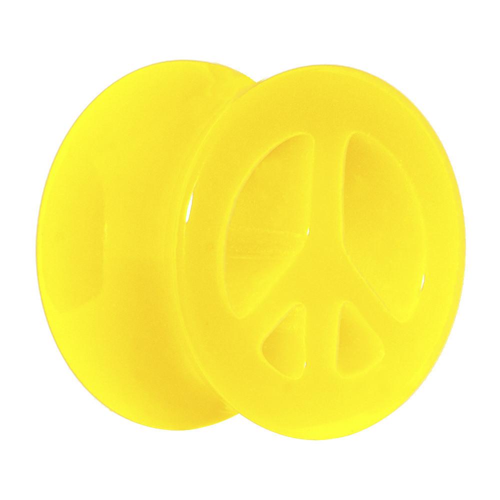 Acrylic Neon Yellow Peace Sign Tunnel Plug 2G to 20mm