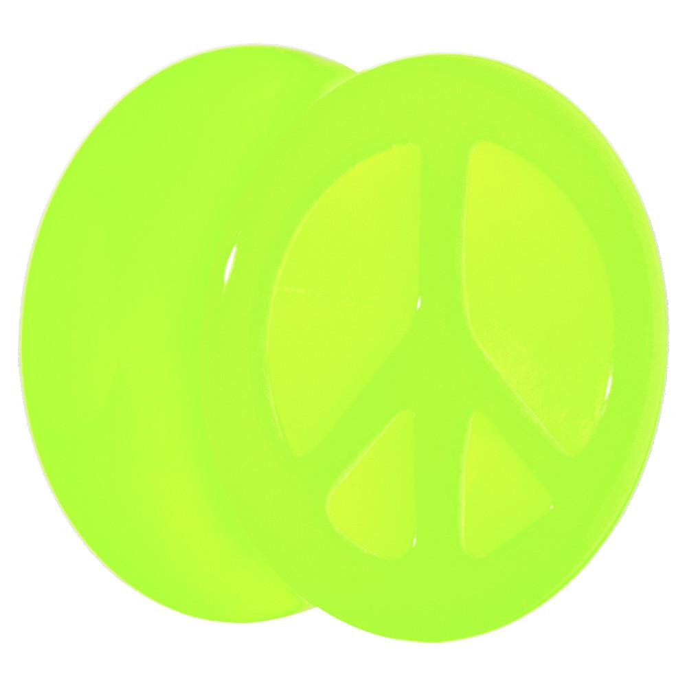Acrylic Neon Green Peace Sign Tunnel Plug 2G to 20mm