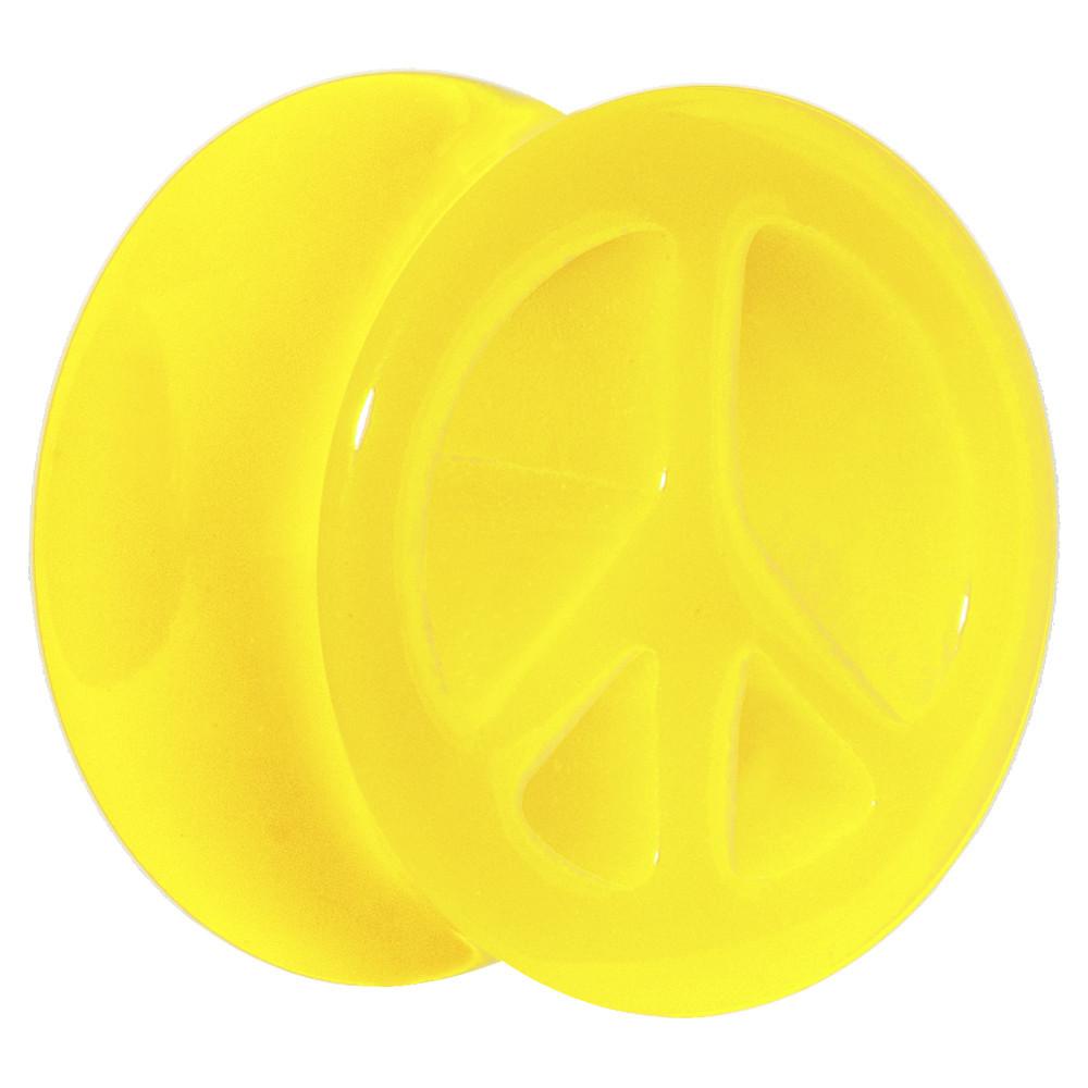 Acrylic Neon Yellow Peace Sign Tunnel Plug 2G to 20mm