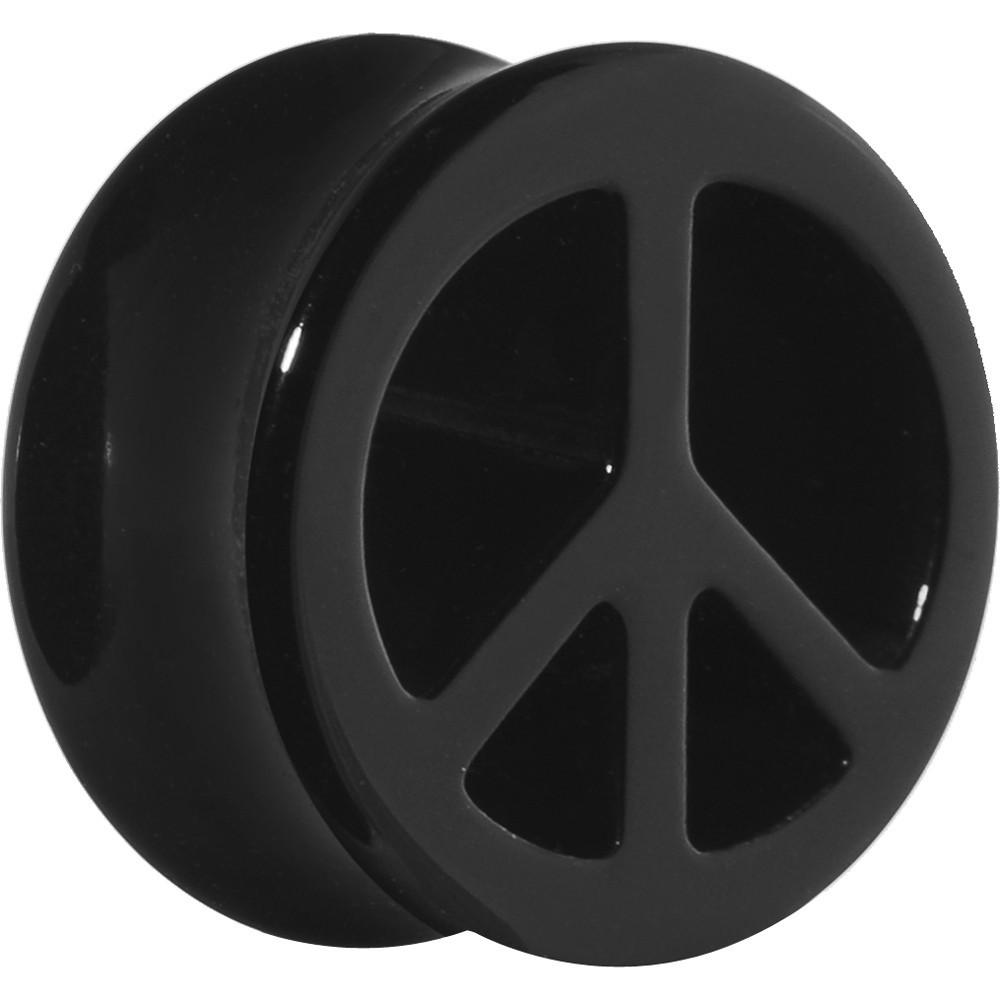Acrylic Black Peace Sign Tunnel Plug 2G to 20mm