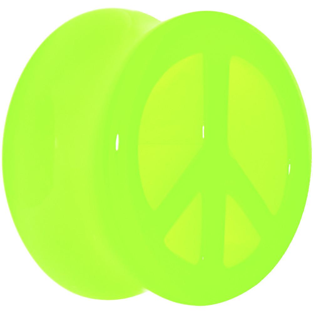 Acrylic Neon Green Peace Sign Tunnel Plug 2G to 20mm