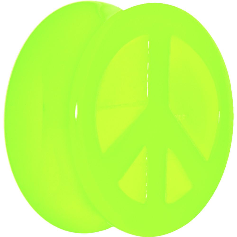 Acrylic Neon Green Peace Sign Tunnel Plug 2G to 20mm