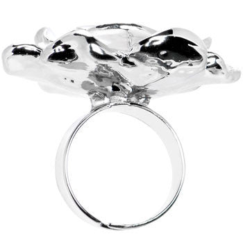 White Jeweled Bloom Flower Adjustable Ring