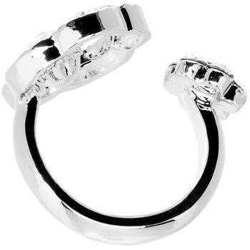 Clear Jeweled Flower Adjustable Ring