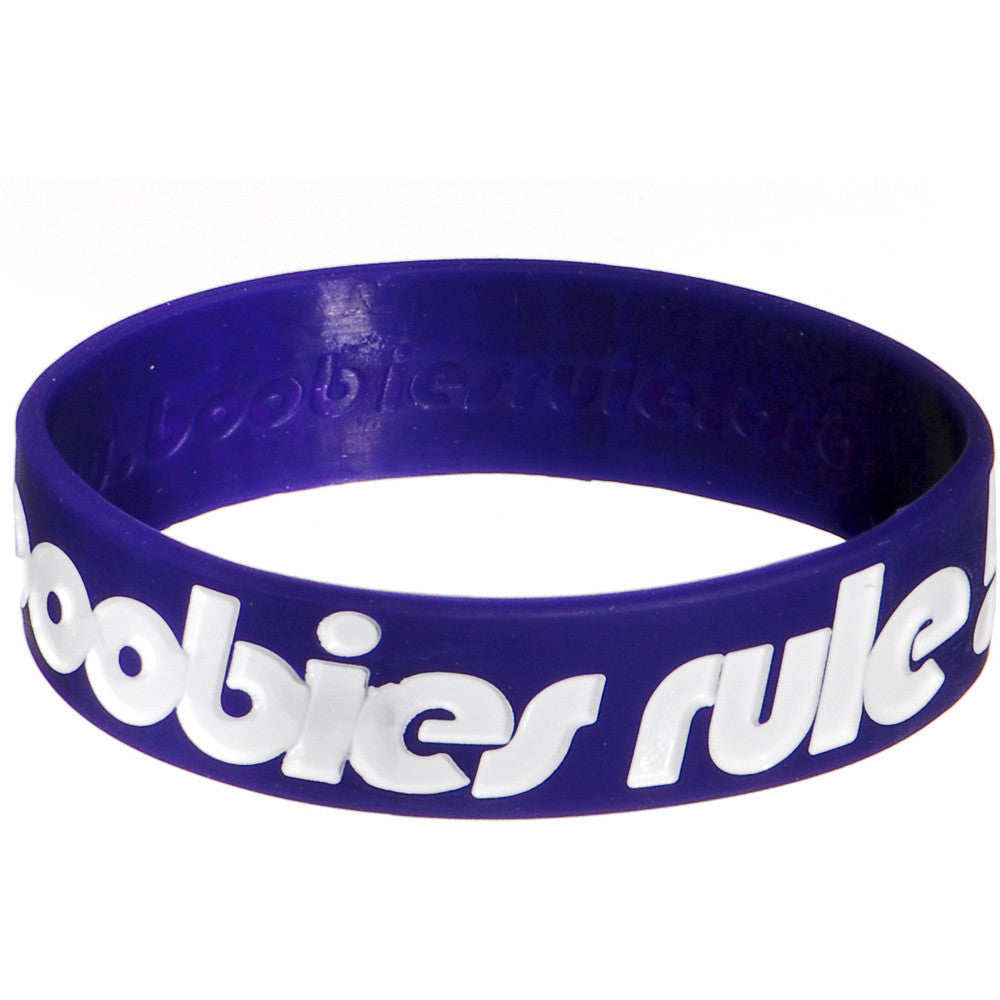 Dark Purple White Black Boobies Rule Awareness for Breast Cancer Bracelet