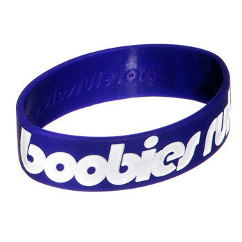 Dark Purple White Black Boobies Rule Awareness for Breast Cancer Bracelet