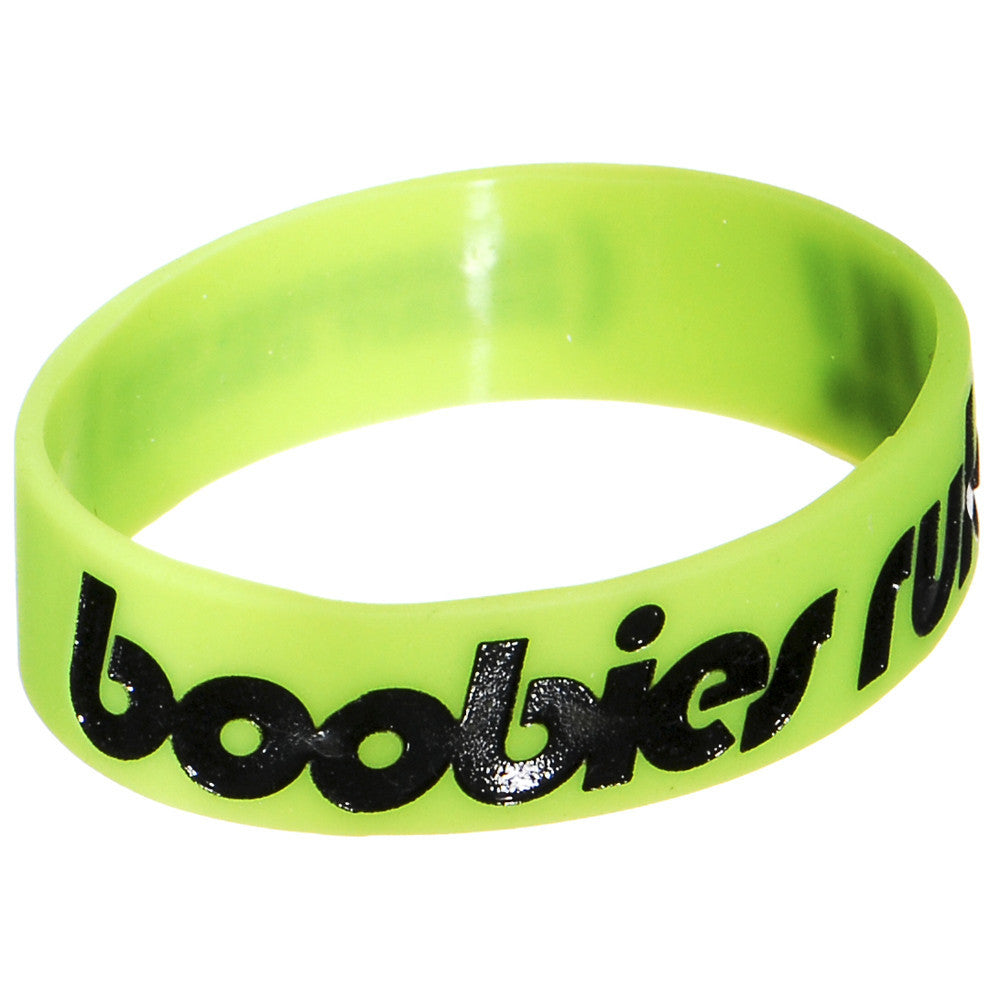 Lime Green Black Boobies Rule Awareness for Breast Cancer Bracelet